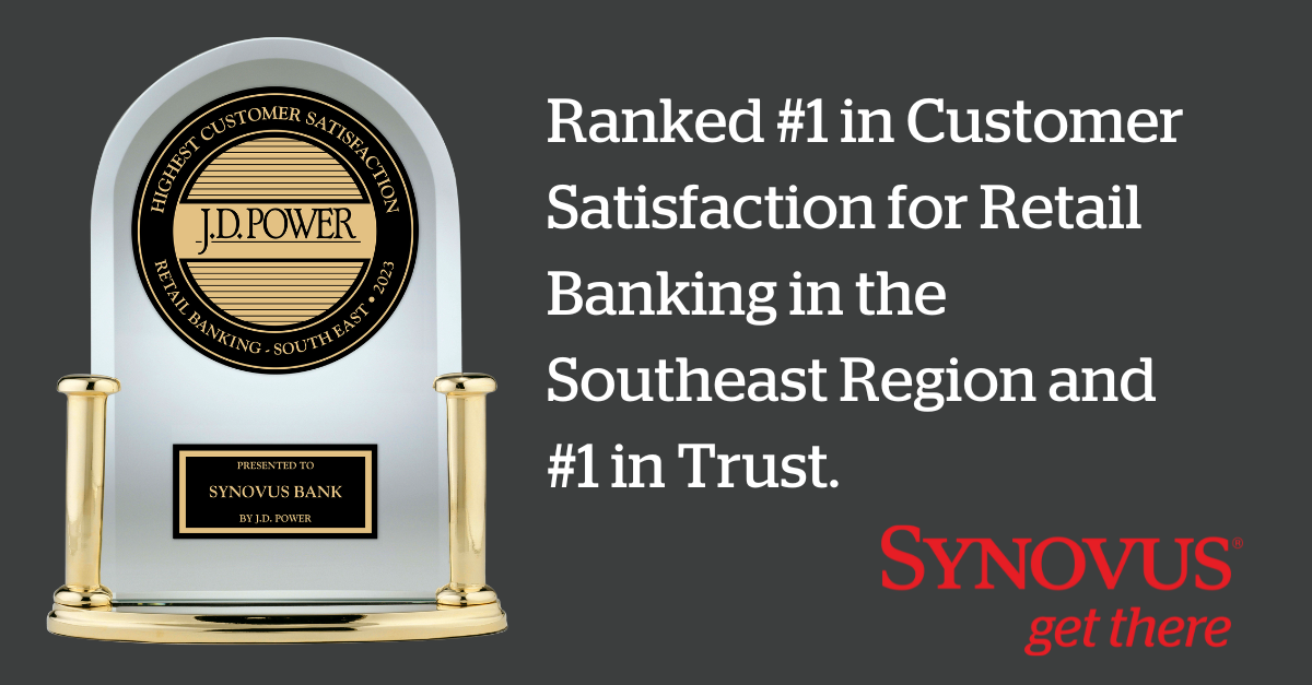 Synovus ranks #1 in the Southeast for customer satisfaction and